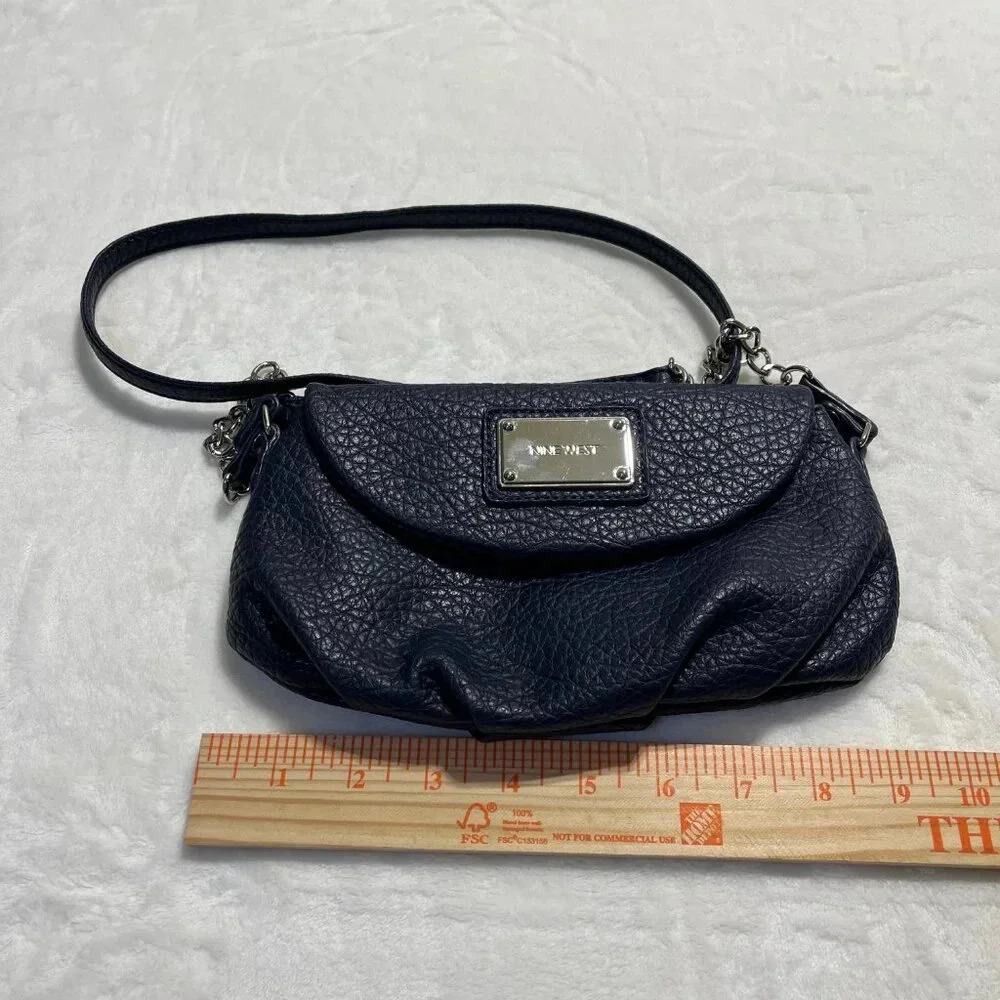 Nine West Navy Mini Crossbody Bag Faux Leather Silver Chain Strap - Picture 12 of 15